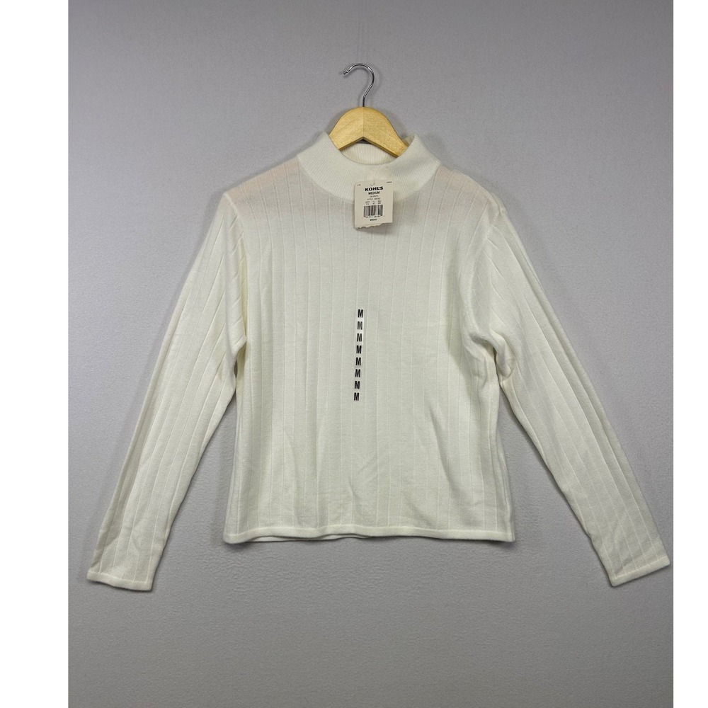 Minimalist Croft & Barrow‎ Womens Med White Ribbed Mock Neck Long Sleeve Sweater
